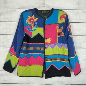 Vintage‎ Allure Patchwork Cardigan Coat Sz Medium Eclectic Teacher Art 90s Retro